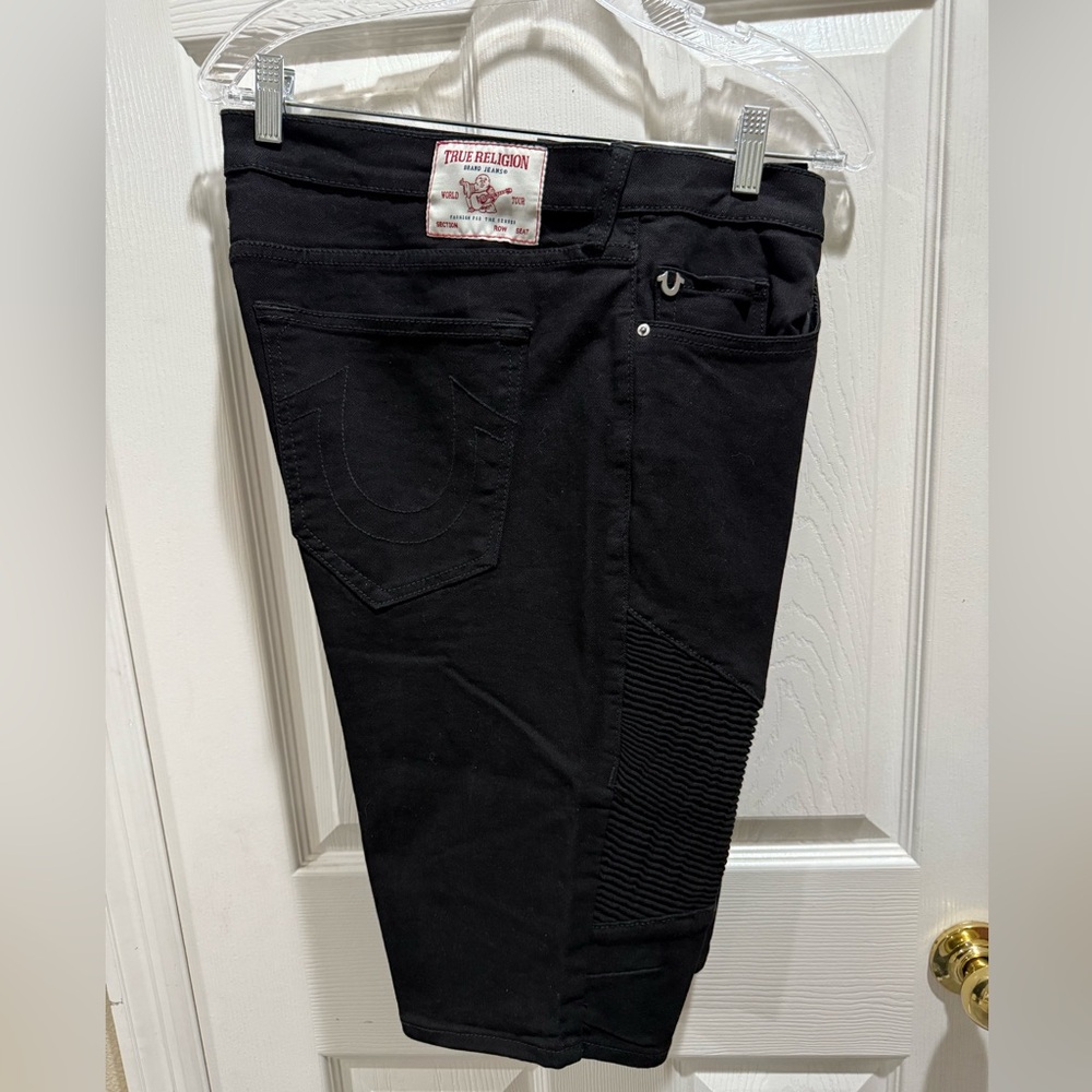True Religion Jet Black Rocco Moto Denim Shorts